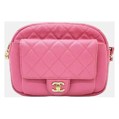 Chanel Pink Leather CC Day Camera Case Chain Shoulder Bag