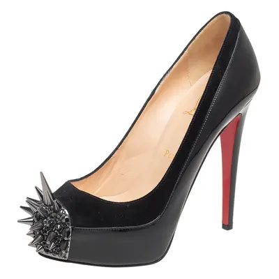 Christian Louboutin Black Patent Leather and Suede Asteroid Spikes Pumps Size