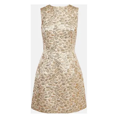 Dolce & Gabbana Gold Patterned Jacquard Sleeveless Mini Dress