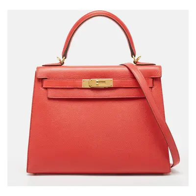 Hermes Rouge Tomate Epsom Leather Gold Finish Kelly Sellier Bag