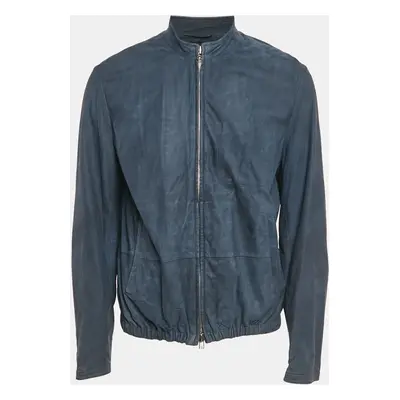 Boss By Hugo Boss Blue Suede Zip-Up Jacket