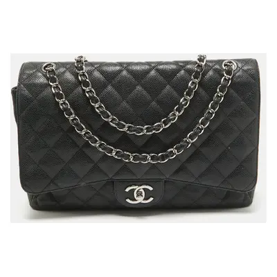 Chanel Black Quilted Caviar Leather Maxi Classic Double Flap Bag