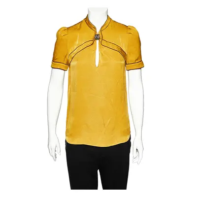 Gucci Mustard Yellow Silk Contrast Trim Top