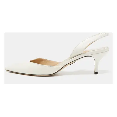 Paul Andrew White Leather Rhea Slingback Pumps Size 37.5