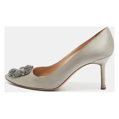 Manolo Blahnik Grey Satin Hangisi Pumps Size