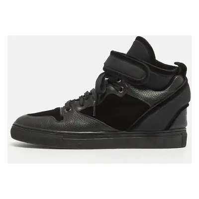 Balenciaga Black Velvet and Leather Velcro Strap High Top Sneakers Size