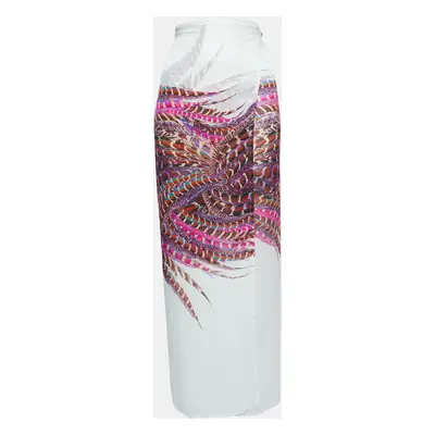 Roberto Cavalli White Print Silk Tie Front Cape