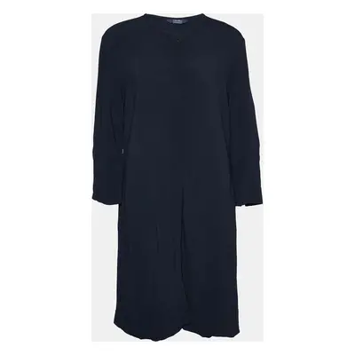 S'Max Mara Navy Blue Crepe Button Front Shirt Midi Dress