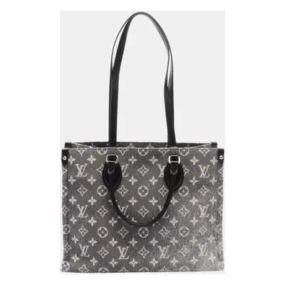 Louis Vuitton On The Go Mm Denim Leather Monogram Black White Tote Bag