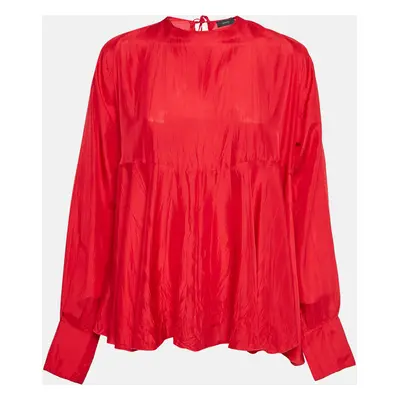 Joseph Red Crinkle Silk Loose Fit Blouse