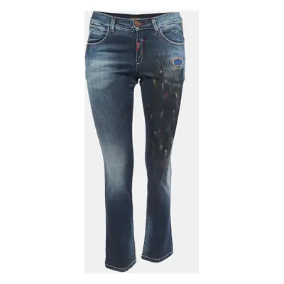 Roberto Cavalli Navy Blue Printed Denim Jeans