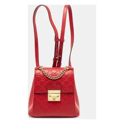 Gucci Red Guccissima Leather Padlock Backpack