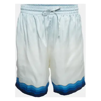 Casablanca Blue Printed Satin Silk Tennis Club Shorts