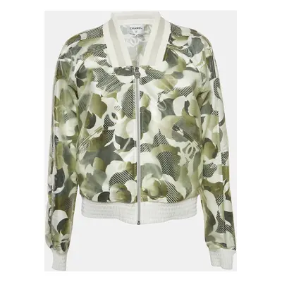 Chanel Dark Green Printed Synthetic Vinyl Bomber Jacket