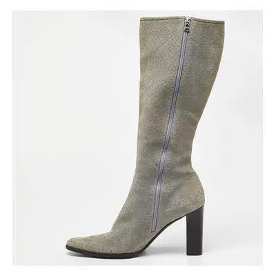 Dior Grey Textured Nubuck Leather Knee Length Boots Size