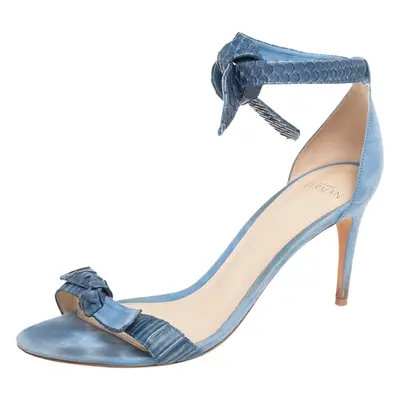 Alexandre Birman Blue Snakeskin Leather and Suede Clarita Ankle-Tie Sandals Size