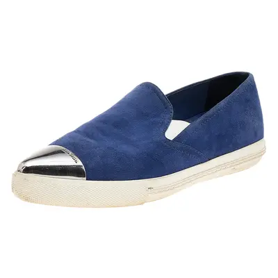 Miu Miu Blue Suede Metal Cap Toe Slip On Sneakers Size