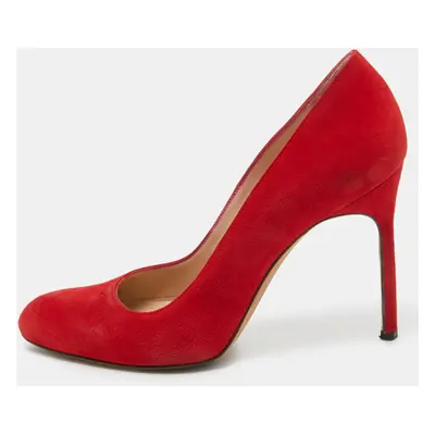 Manolo Blahnik Red Suede Round Toe Pumps Size 37.5