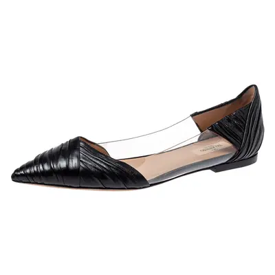 Valentino Black Leather and PVC B Drape Pointed Toe Ballet Flats Size 40.5