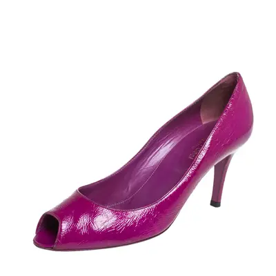 Sergio Rossi Purple Leather Peep Toe Pumps Size 38.5