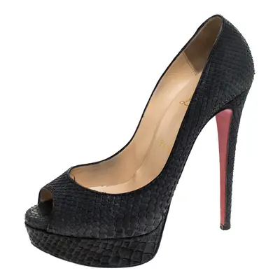 Christian Louboutin Black Python Leather Lady Peep Toe Platform Pumps Size 37.5