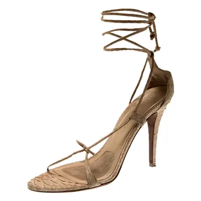 Burberry Beige Python Leather Ankle Wrap Open Toe Sandals Size