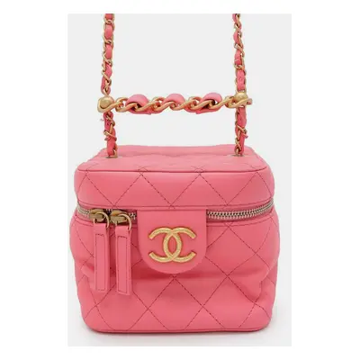 Chanel Pink Lambskin Matelasse Vanity Chain Shoulder Bag