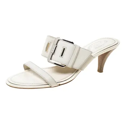 Tod's White Leather Buckle Accented Sandals Size