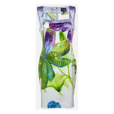 Just Cavalli Purple/Green Floral Print Satin Sheath Dress