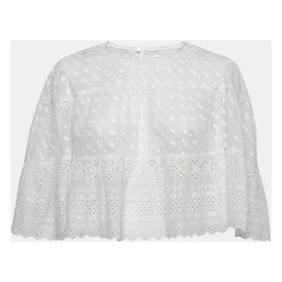 Isabel Marant Etoile White Floral Embroidered Cotton Tevika Crop Top