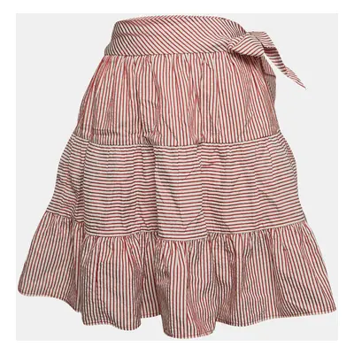 Moschino Jeans White/Red Stripe Crepe Tiered Short Skirt