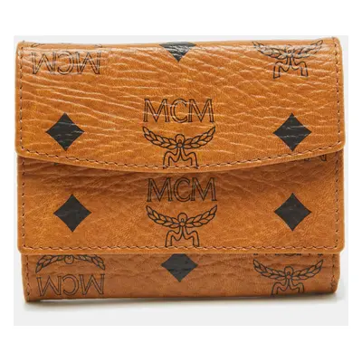 MCM Cognac Visetos Coated Canvas Trifold Compact Wallet