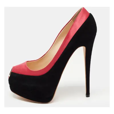 Giuseppe Zanotti Black/Pink Suede and Satin Peep Toe Platform Pumps Size