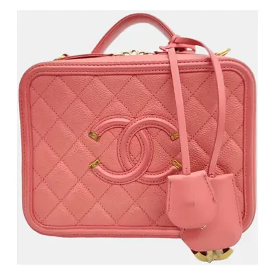 Chanel Pink Leather Filigree Vanity Shoulder Bag