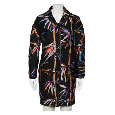 Emilio Pucci Black Leaf Jacquard Button Front Oversized Coat