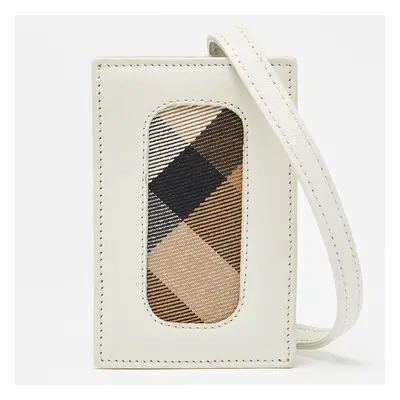 Burberry White Leather and Check Canvas Card Holder with Strap