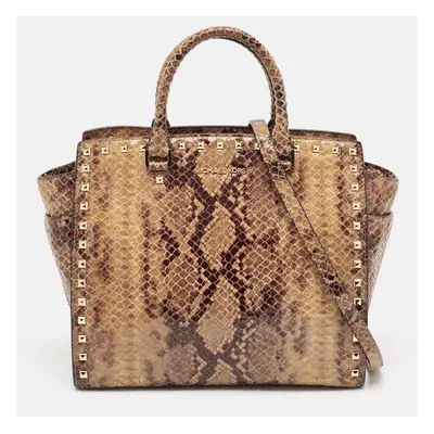 MICHAEL Michael Kors Beige Snakeskin Embossed Leather Large Selma Tote