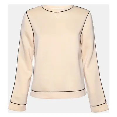 Valentino Cream Neoprene Contrast Piping Detailed Long Sleeve Top