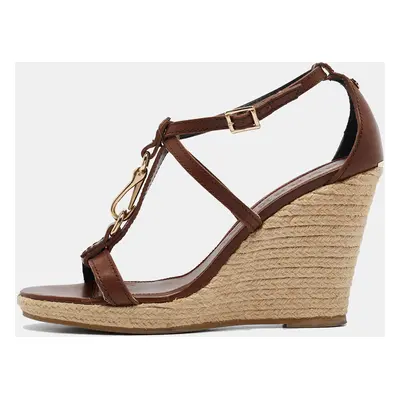 Burberry Brown Leather Wedge Sandals Size