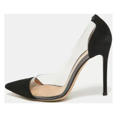 Gianvito Rossi Black PVC and Suede Pointed Toe Plexi Pumps Size