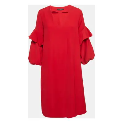 CH Carolina Herrera Red Stretch Crepe Balloon Sleeve Short Dress