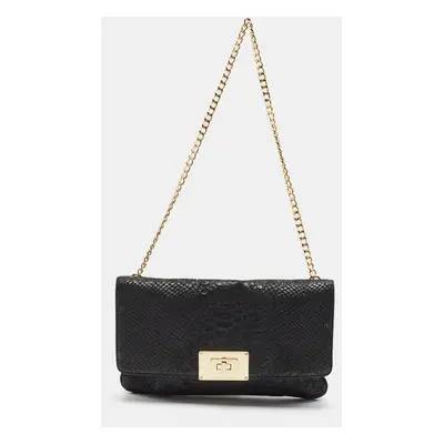 MICHAEL Michael Kors Black Python Embossed Leather Turnlock Chain Bag