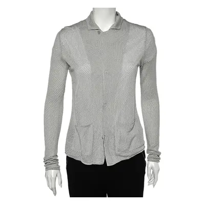 Giorgio Armani Grey Perforated Knit Cardigan