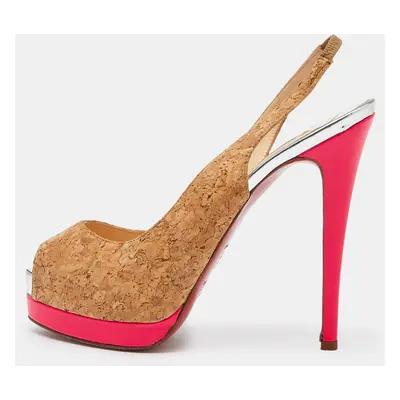 Christian Louboutin Brown Cork Catenita Platform Sligback Pumps Size 38.5