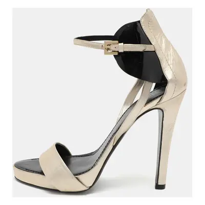 Givenchy Gold/Black Leather Ankle Strap Sandals Size