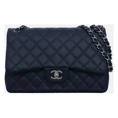 Chanel Dark Blue Caviar Leather Jumbo Classic Double Flap Bag