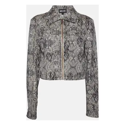 Just Cavalli Beige Animal Pattern Cotton Cropped Jacket