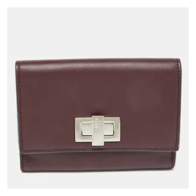 Fendi Burgundy Leather Peekaboo Trifold Wallet