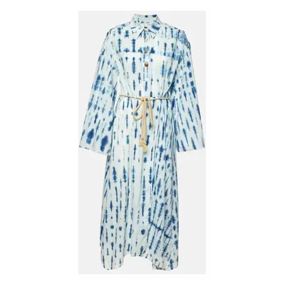 Nanushka Blue Tie-Dye Print Cotton Belted Long Dress