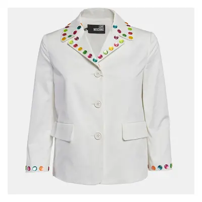 Love Moschino White Multicolor Stud Embellished Gabardine Blazer